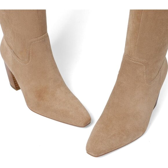 Women's Knee High Light brown Boot Square Toe Chunky Heel Wide Calf Zipper Boot - Picture 4 of 7